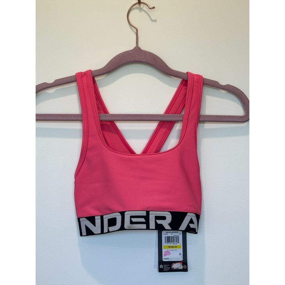 NWT Under Armour Girls Crossback Sports Bra Pink Size Medium